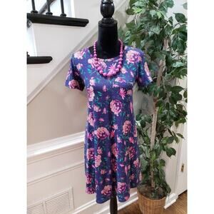 LulaRoe Women's Blue Polyester Round Neck Short Sleeve Knee Length Dress XXS